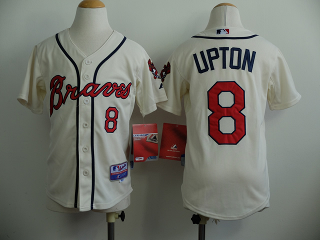 Youth Atlanta Braves #8 Upton Cream MLB Jerseys